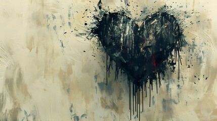 black heart with brush strokes and dripping paint on white background, digital graffiti art 