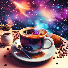 Wall Mural - Galaxies and stars on a coffee mug