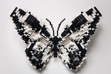 a black and white butterfly made of blocks