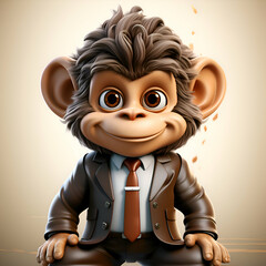 Wall Mural - 3d illustration of a monkey dressed in a business suit and tie