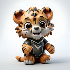 Sticker - 3d rendered illustration of a tiger cartoon character with helmet and armor