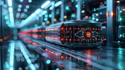Poster - A highly advanced server pictured as a portable wearable token, digital technology, information, resources. Generative AI.