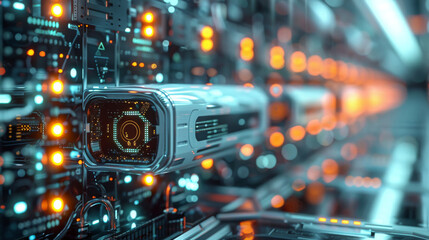 Poster - A highly advanced server pictured as a portable wearable token, digital technology, information, resources. Generative AI.