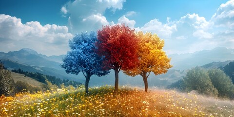 Wall Mural - vibrant autumn landscape with colorful trees in serene mountain countryside