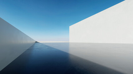 Poster -  3d render of abstract modern architecture with empty concrete floor, car presentation background.