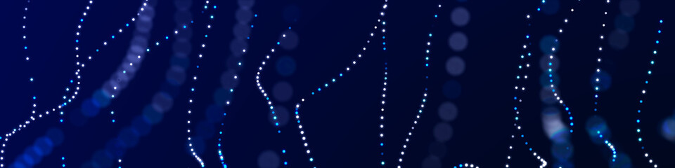 Poster - Sci-fi background. Digital wave with many particles. Big data visualization. Template for festive presentation. 3d
