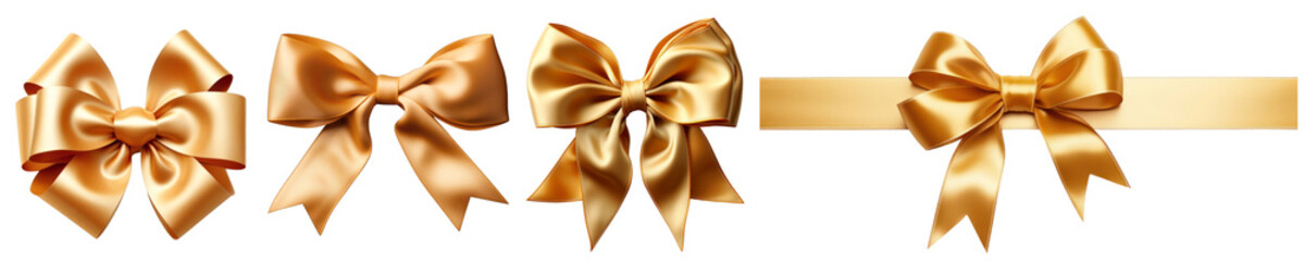 Wall Mural - Gold bow ribbon png element set on transparent background
