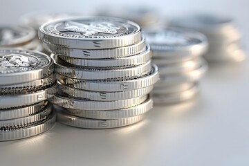 Canvas Print - A close up of a pile of silver coins on a table