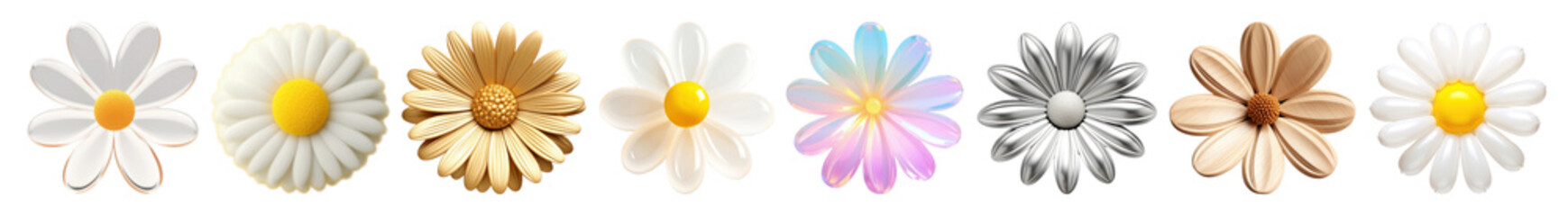 Wall Mural - 3d daisy flowers png element set on transparent background