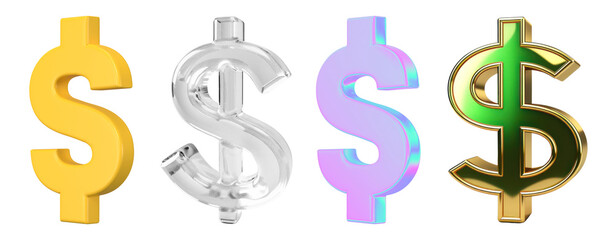 3d dollar icons png element set on transparent background