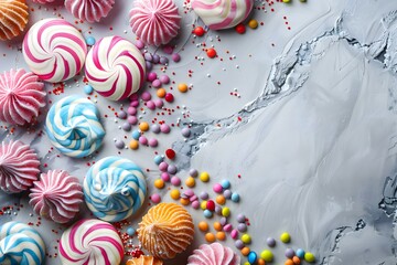 A close up of various colorful candies on a table