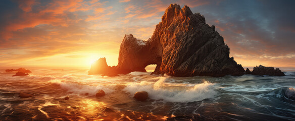 Wall Mural - Serene Ocean Sunset at Rocky Shoreline