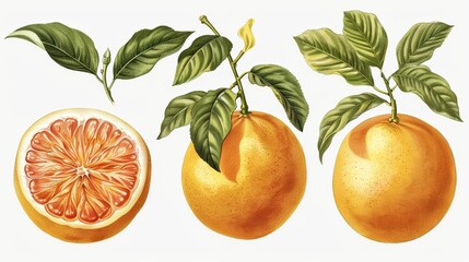 Old botanical illustration of grapefruit isolated on transparent background