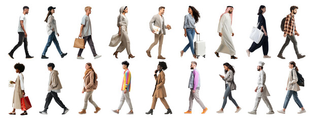 walking adult png element set on transparent background