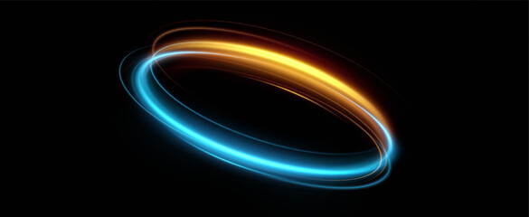 Poster - Blue neon ring. Glowing circle. Glow effect. Round light frame. abstract light lines of movement and speedAbstract light lines of movement and speed. light blue ellipse.