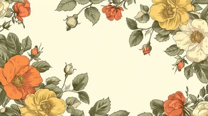 Wall Mural - Element for vintage wallpaper design. Retro floral background with flowers.