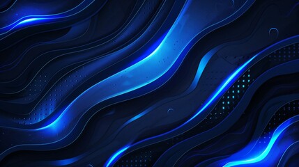 Poster - Smooth shiny blue waves with halftones on an abstract background