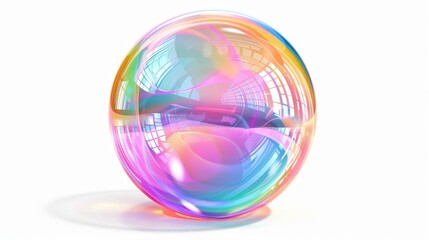 Poster - Realistic soap bubble on white background with reflections and highlights, modern illustration