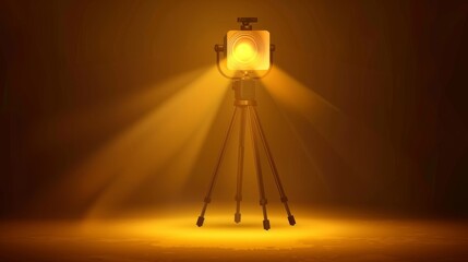 Wall Mural - Realistic modern of a spotlight surrounded by a warm yellow light and standing on a tripod.