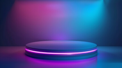 Poster - The futuristic neon podium mockup gives the impression of an empty podium used for presentation or placement of products