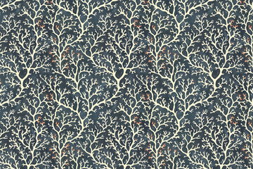 Poster - Coral pattern tapestry. Arts and Crafts. Vintage botanical wallpaper pattern. Background image. Created with Generative AI technology