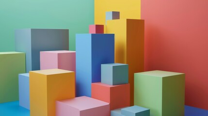 Poster - Geometric compositions, colorful cubes, 3D renderings