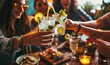 © Shah Mosaic - Happy friends celebrating party toasting mojito drinks at cocktail bar restaurant - Young people having fun drinking cocktails on happy hour at pub - Beverage and youth, Generative AI