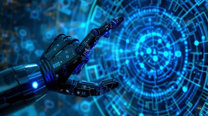 Poster - As the robot arm presses the button with the nuclear danger icon, its index finger touches the button