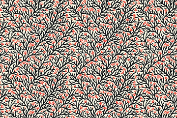 Poster - Coral pattern tapestry. Arts and Crafts. Vintage botanical wallpaper pattern. Background image. Created with Generative AI technology