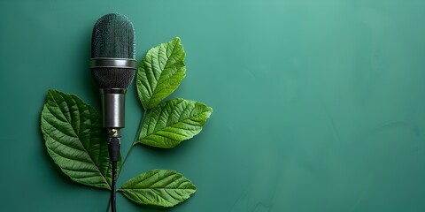 Poster - Microphone with Lush Green Leaves Symbolizing Sustainable Podcasting