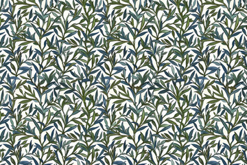 Poster - Willow leaves pattern tapestry. Arts and Crafts. Vintage botanical wallpaper pattern. Background image. Created with Generative AI technology