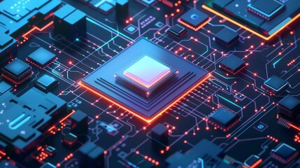 Poster - Concept for blockchain cryptocurrency technology. Graphics processor mines electronic crypto currency. Financial blockchain fintech. Circuit board-mounted CPU chip generates digital money.