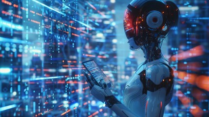 Poster - Image showing a smart city on screen with mobile smartphones and global internet connectivity. Big data and cloud computing with artificial intelligence.