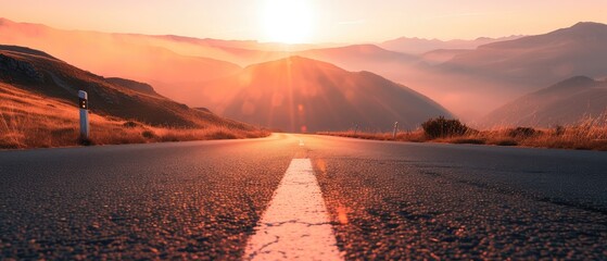 Poster - Stunning Sunrise Over Serene Mountain Road