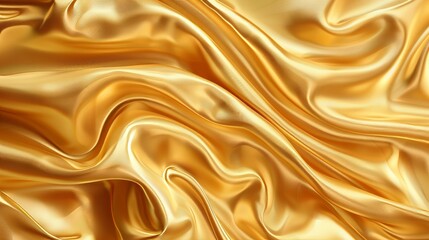 Poster - Backdrop of royalty smooth and soft drapery cloth surface with ruffled gold silk material texture. Modern illustration of gold satin fabric texture with waves and folds.