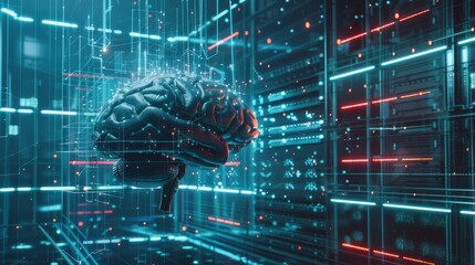 Poster - Animated concept of a superhuman or a big artificial brain with artificial intelligence. Artificial Intelligence concept illustration. Sci-Fi illustration of a super genius or supercomputer.