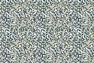 Poster - Willow leaves pattern tapestry. Arts and Crafts. Vintage botanical wallpaper pattern. Background image. Created with Generative AI technology