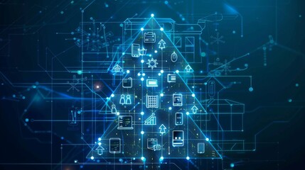 Poster - In the shape of a Christmas tree, IoT and Smart Home systems will be sold online in the Christmas and New Year holidays. Safety of household in the holidays.