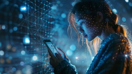 Poster - an artificial intelligence, in the form of a cyborg woman or a bot, is offering access to informatio
