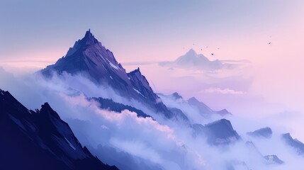 Wall Mural - Tranquil Dawn Over Majestic Mountain Landscape