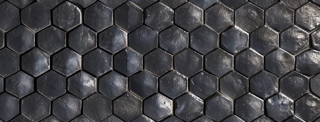 Poster - Hexagonal Black Tiles Abstract Background