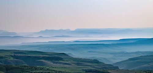 Poster - Misty Blue Mountain Valleys at Dusk