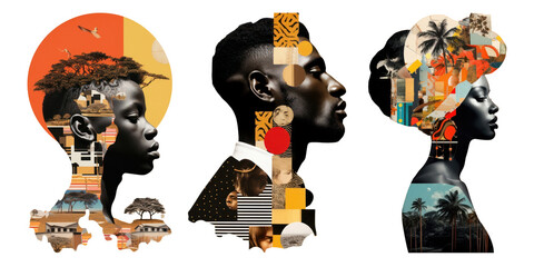 Wall Mural - Symbolic mixed collage of an African graphic png element set on transparent background