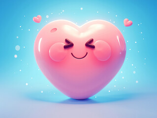 Poster - Playful pink heart with a cartoon design background for social media posts, featuring a smiling heart, with copy space text, for love and friendship themes.