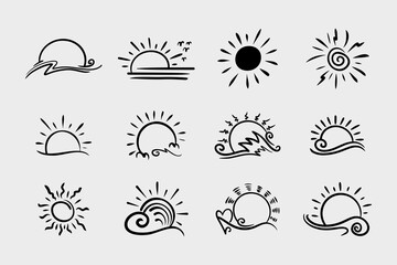 Hand drawn doodle sun. Design element.