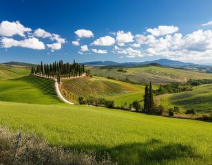 Wall Mural - beautiful tuscan landscape in Italy on a sunny day at summer