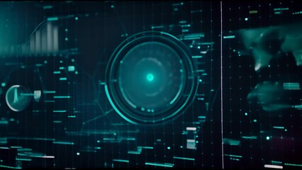 Aufkleber - Analyzing and loading data with digital HUD Display. Rotating circles, moving graphs, sliders, digital circle interfaces with an alpha channel.
