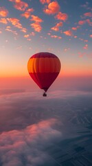 Canvas Print - Peaceful Hot Air Balloon Ride at Breathtaking Dawn Over Scenic Landscape with Dramatic Cloudscape