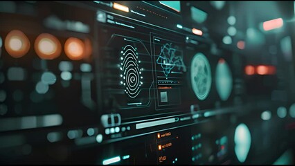 Poster - A computer screen with a hud element for fingerprint scanning and person identification