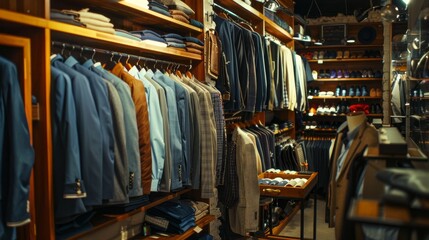 Wall Mural - A large clothing store with many different types of clothes on display